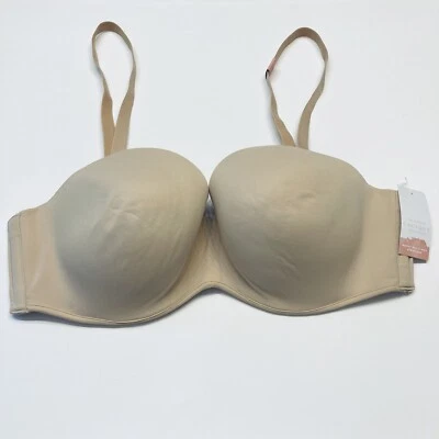 Sujetador con aros sin tirantes multidireccional Cacique Smooth Boost beige talla grande 40DD NUEVO Foto 1 de 4