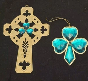 Messing Keltenkreuz + Messingrücken Kleeblatt Sonnenfänger Ornamente 2 Stück - Bild 1 von 5