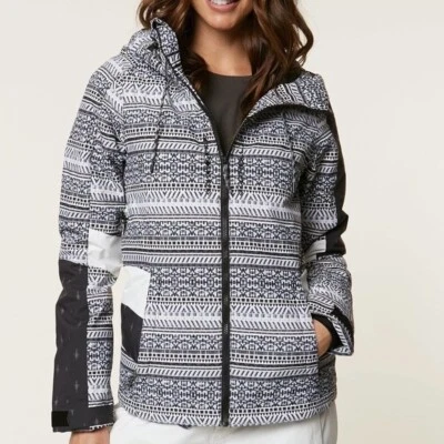 Jaqueta de neve feminina O’Neill Reunion All Weather com capuz preta branca estampada LG - Imagem 1 de 4