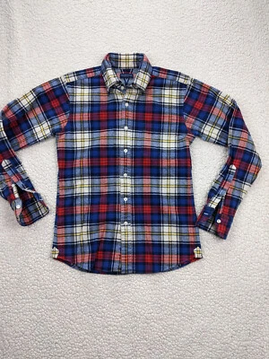 Camisa de franela a cuadros escoceses de tela adecuada para hombre S 15 roja blanca azul Foto 1 de 4