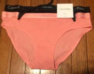 Calvin Klein Bikini Panties Women’s Med 2 Pair (Peach & Black) Thick Band NWT - Picture 1 of 8