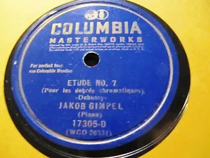 1939 JAKOB GIMPEL Polish Piano Debussy ETUDE No 1/ No 7 Columbia 17305-D - Picture 1 of 2
