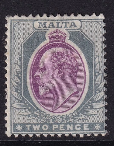 MALTA SG40, 2d purple & grey, Mounted MINT. Cat £29. WMK CA Cover