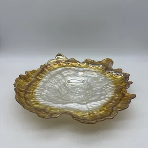 Iridescent Glass Oyster Shell Centerpiece Bowl 15”x15” Size Vintage Glass - Picture 1 of 8