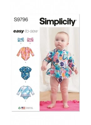 Simplicity Sewing Pattern S9796 Babies' Swimsuits with Rash Guard and Headband - Image 1 of 4