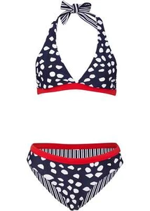 2-tlg Set Neckholder Bikini zum Wenden Gr. 38 Dunkelblau Weiss Rot Badeanzug Neu - Imagen 1 de 1