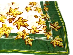 Vtg 100% Silk Scarf Hand Rolled Edges Green Maple Leaves 1950s VLV (defects) - Picture 1 of 8
