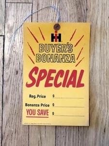VINTAGE IH DEALER INTERNATIONAL HARVESTER TRACTOR BONANZA SALE PRICE TAG SIGN - Picture 1 of 4