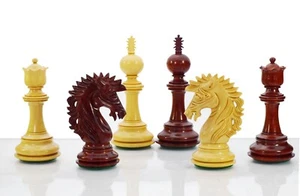 Juego de piezas de ajedrez ROOGU Camelot 4.7'' XL Padauk boj madera India hecho a mano - Imagen 1 de 8
