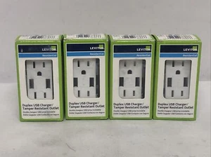 Lot of (4) Leviton Duplex USB Charger Outlet T5632-W 15 A 125 V White - Picture 1 of 4