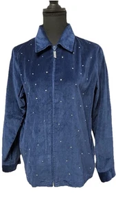 Vintage Quaker Factory Women’s Navy Blue Velvet Rhinestone Deco Jacket Small - Picture 1 of 7