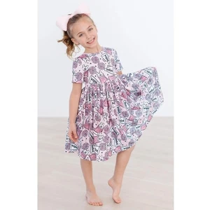 Mila And Rose Dress Girls Size 5 6 Pink White A Line Floral Crown Twirl Playful - Picture 1 of 4