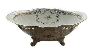 Antike Hollohaza Schale Weiß & Gold Porzellan 10,5" B x 3,5" T Hergestellt in Ungarn - Bild 1 von 18