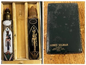 Ahmed Soliman Art Deco Egyptian Revival Scent Perfume Bottles Cairo Gilt Enamel - Picture 1 of 13