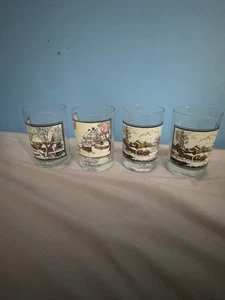 Rare Vintage 1978 Arbys Currier and Ives Glasses Cups Christmas Set Of 4 Mixed - Picture 1 of 8