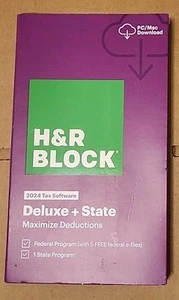 H & R Block Deluxe Tax Software 2024 Federal + State Free Shipping (Box Damage) - Picture 1 of 1