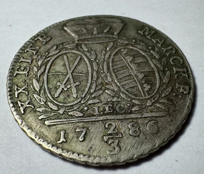 1786 Saxony Germany 2/3 Thaler Silver Coin Augustus III Antique German States - Image 1 of 4