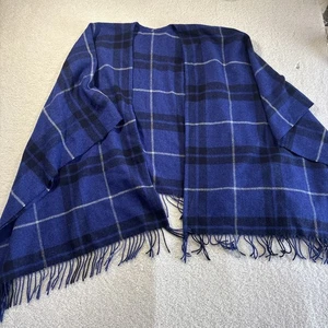 Poncho Women's Blue Tartan OS Shawl Wrap Cape Poncho Blanket Open Front Yak Wool - Bild 1 von 7