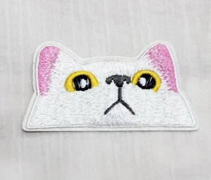 White Embroidered Cat Iron-on Patch 3 x 1 5/8 inch - Picture 1 of 2