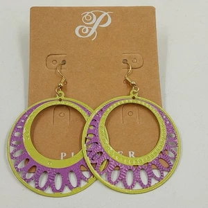 Plunder Sally limettengrün lila rund filigran Feder Ohrhänger 2" - Bild 1 von 4