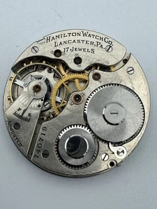 Vintage Hamilton 16s 17J Model 974 Pocket Watch Movement - Runs - Picture 1 of 6