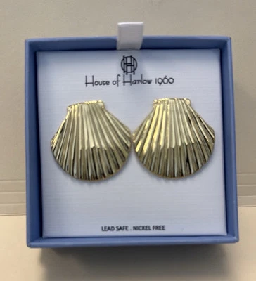 Pendientes perforados House of Harlow tono dorado concha poste trasero nuevos en caja Foto 1 de 4