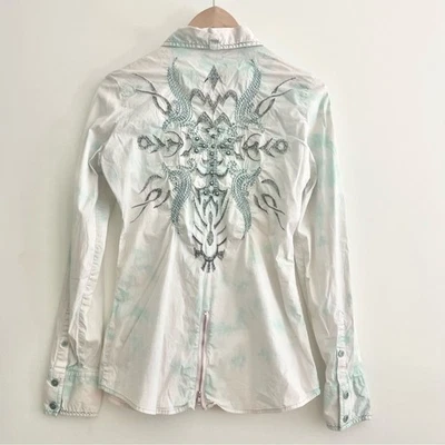 Camisa Roar Western xadrez enfeitada manga longa bordada azul-petróleo 6 - Imagem 1 de 4