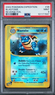 2002 Pokemon Expedition Base Set Blastoise Reverse Holo Rare #36 PSA 9 POP 135 - Image 1 of 2