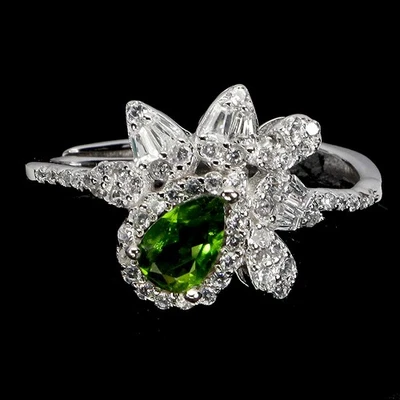 925 Sterling Silver Ring Pear Chrome Diopside 6x4mm Gemstone Jewelry Size 8 - Image 1 of 4