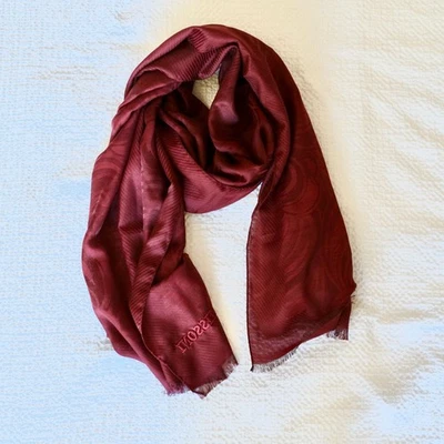 NWOT MISSONI Silk Wool Maroon Large Fringed Scarf - Image 1 of 4