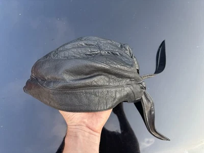 Gorra calavera de cuero vintage motociclista motocicleta aviador piloto sombrero engrasador envejecido Foto 1 de 4