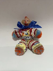 Vintage clown Multicolored doll quilted layered plastic face 10 inches - Picture 1 of 5