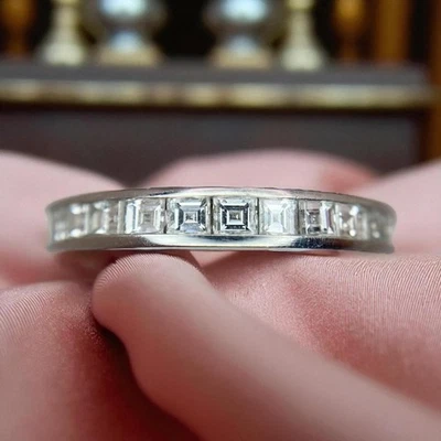Vintage Platinum Natural Square French Cut Diamond Channel Eternity Band Ring - Image 1 of 4