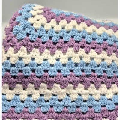 Hand Crocheted Throw Blanket 40x40 Purple Blue White UNUSED - Image 1 of 4