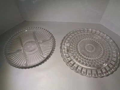 VINTAGE FEDERAL AND INDIANA GLASS CAKE AND CONDIMENT PLATES. VERY NICE HEAVY WGT - Image 1 of 4