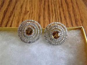 NIB GENUINE DIAMOND & CITRINE PIERCED EARRINGS - Picture 1 of 1