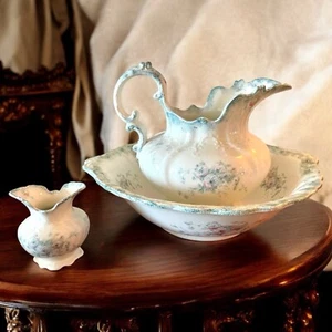 Antique Ironstone W.H. Grindley Wash Basin, Pitcher & Vase 3 Pc Set Circa 1891 - Picture 1 of 19