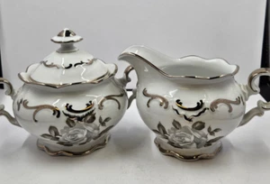 Schumann Arzberg Germany Moon Rose Sugar Bowl & Creamer - Picture 1 of 13