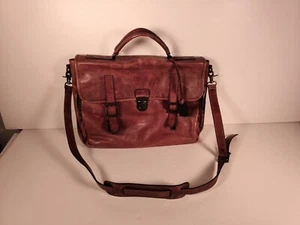Frye Vtg Messenger Briefcase Distress Leather Bag Brown Handle Adjustable Strap - Picture 1 of 8