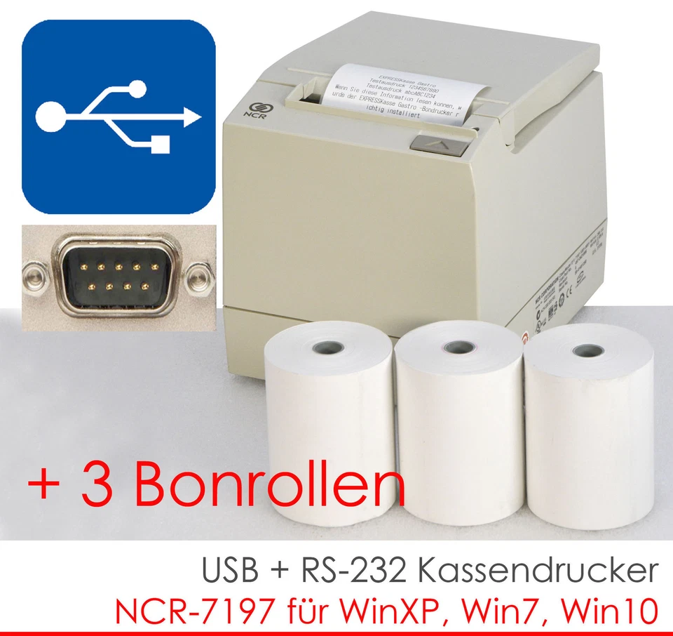 Usb Rs232 Bondrucker Kassendrucker Bonprinter Ncr-7197 Windows 7 Xp 3x Bonroll - Image 1 of 1