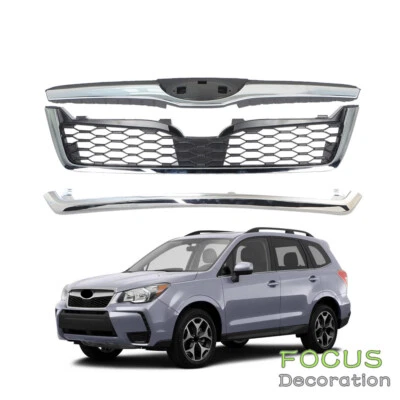 Conjunto de parrilla superior delantera de plástico cromado para Subaru Forester 2014-2017 2018 Foto 1 de 4