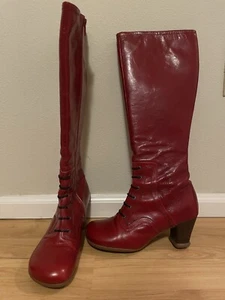 John Fluevog Operetta Zinka Boots W7.5 Red Pre-Owned - Picture 1 of 9