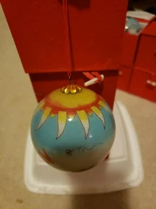 "LI BIEN" Reverse Inside Painting Glass Christmas Ornament Angel Holding Bird - Picture 1 of 7