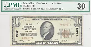 1929 First National Bank of Marcellus, NY $10 T1 Very Fine PMG30 - Picture 1 of 2