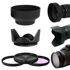 52MM 3 Piece Filter Kit UV CPL FLD + Tulip Shaped & Soft Collapsible Lens Hood