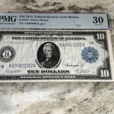 1914 federal reserve note $10 Boston district,  PMG 30 - Image 1 of 4