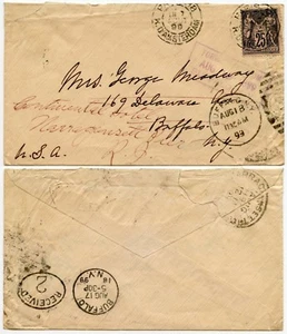 USA FORWARDED FROM BUFFALO BOXED in MAUVE 1899 FRANCE ALLEGORY 25c to RHODE IS. - Picture 1 of 1