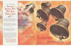 1943 WWII SEAGRAMs Whiskey Christmas Bells 2 page vtg ART PRINT AD war victory - Bild 1 von 1