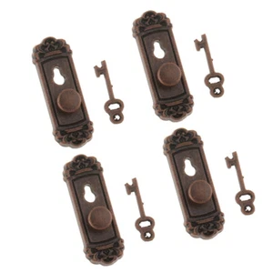 4er Set 1/12 Puppenhaus Möbel Bronze Vintage Türknauf Griff mit Schlüssel für - Bild 1 von 9