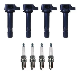 Denso 4 Ignition Coils 4 U-Groove Conventional Spark Plugs .044 Kit For Honda L4 - Picture 1 of 1